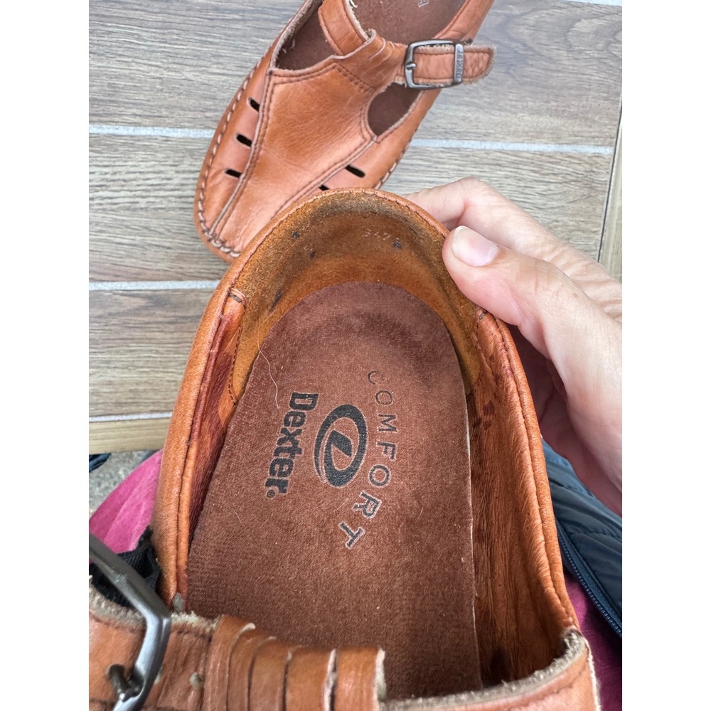 Dexter Comfort Brown Leather Mary Jane T-Strap Whipstitch Shoes Womens 10.5 USA - Picture 9 of 9